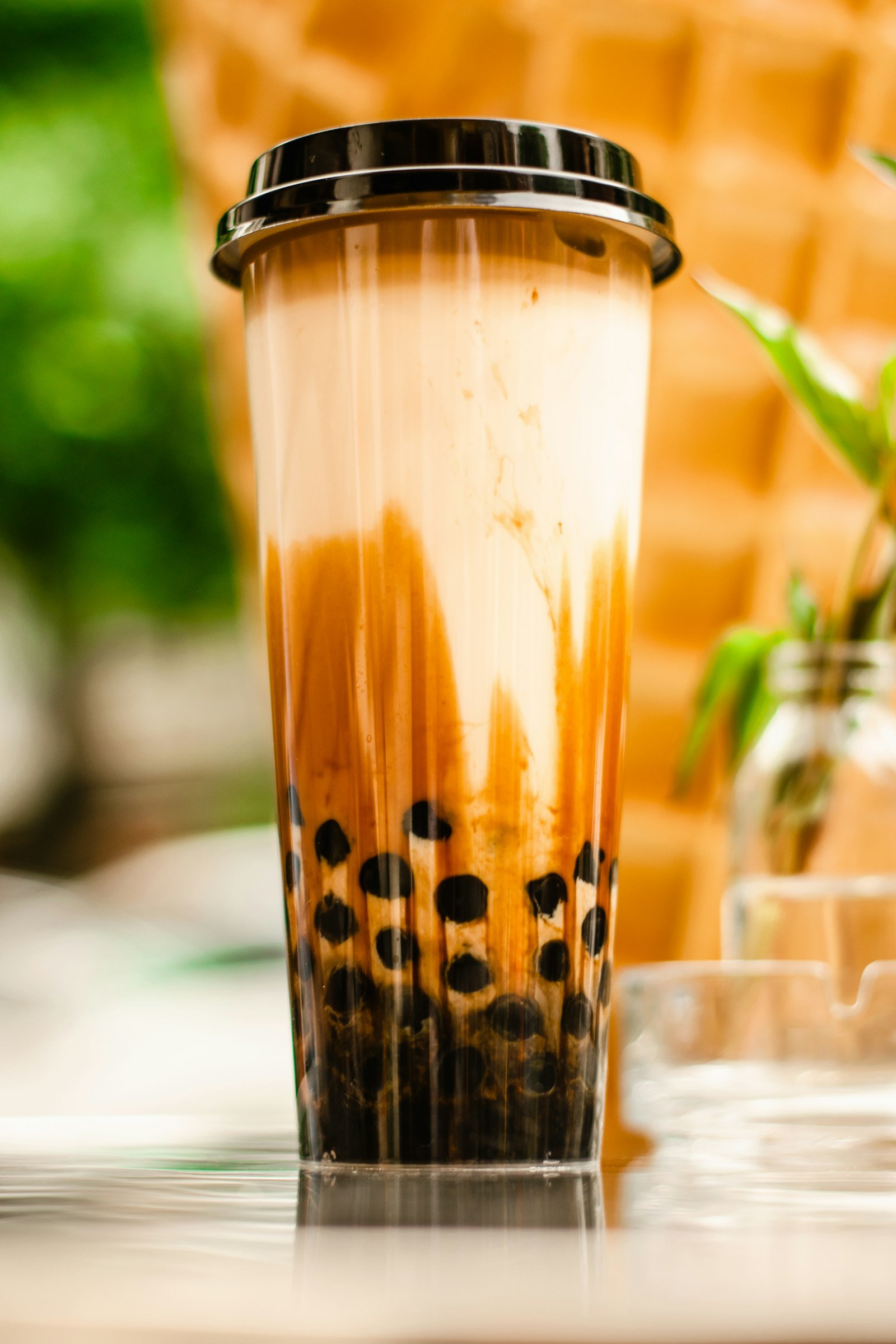 Bubble tea with tapioca pearls